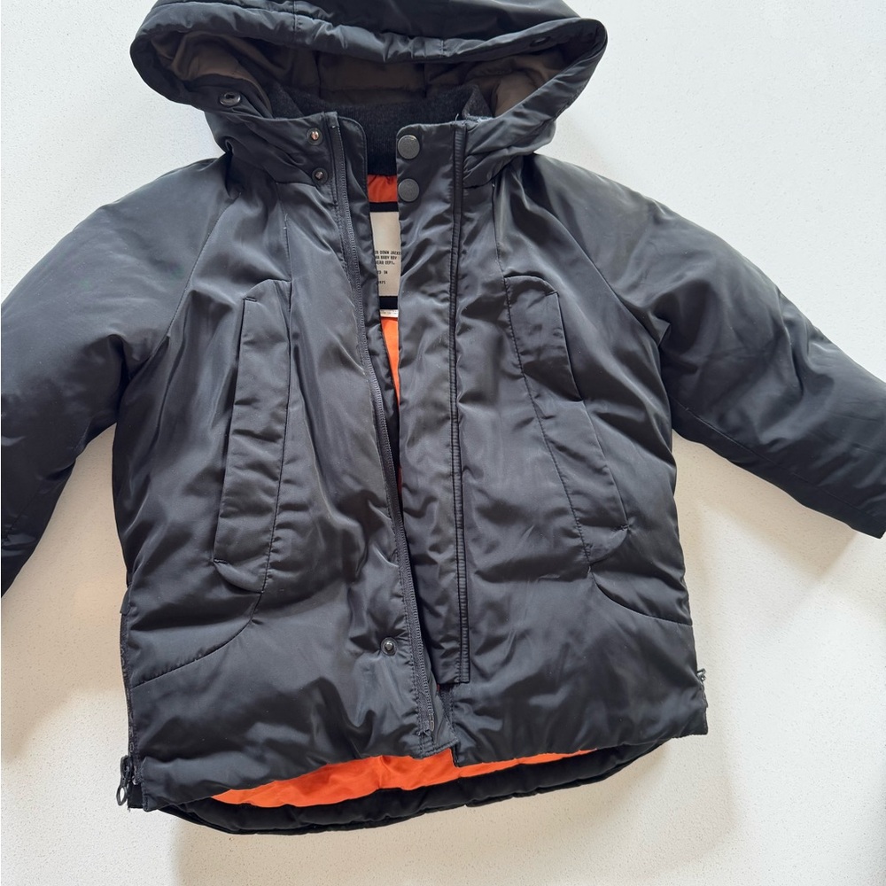 Zara Kids Charcoal and Tangerine Puffer Jacket